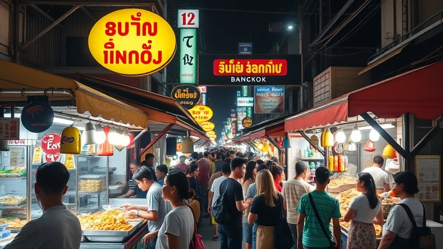 Ảnh chợ đêm Bangkok với ẩm thực đường phố