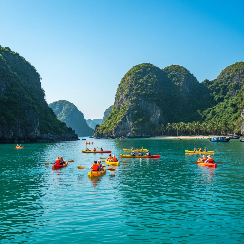 Ảnh chụp chèo thuyền kayak tại Cát Bà
