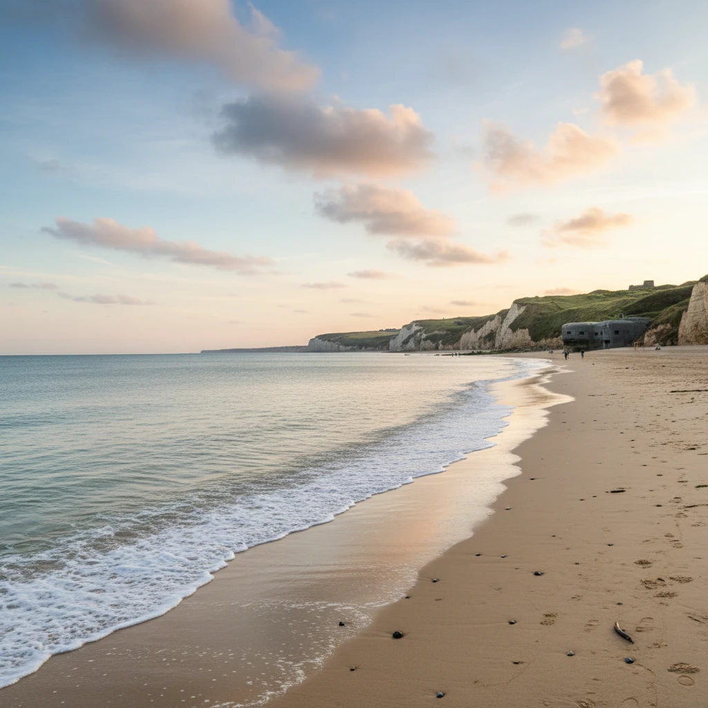 Bãi biển Omaha với sóng nhẹ tại Normandy, Pháp.