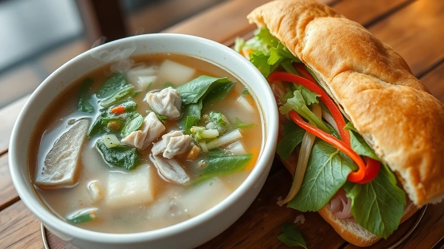 Bát Phở và Bánh Mì truyền thống Việt Nam.