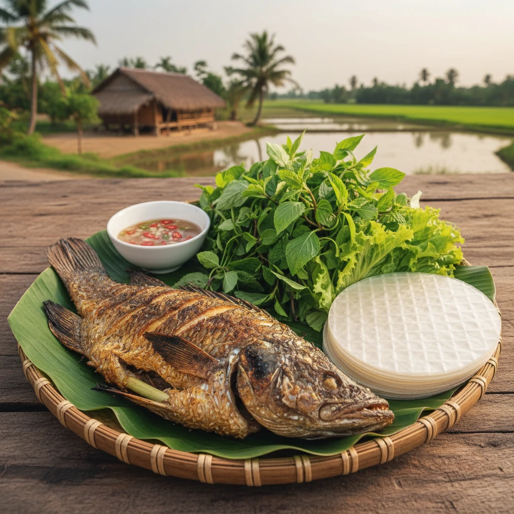 Cá lóc nướng chấm mắm nêm tại Cà Mau