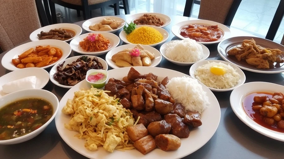 Các món ăn đặc sản của Malacca trên bàn ăn.