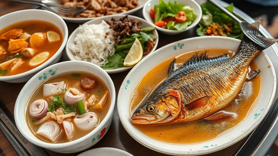 Các món ăn đặc sản miền Tây như bún riêu và cá lóc nướng