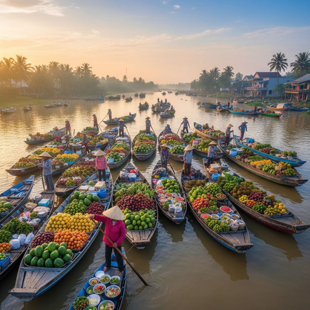 Cảnh chợ nổi Cái Răng Cần Thơ
