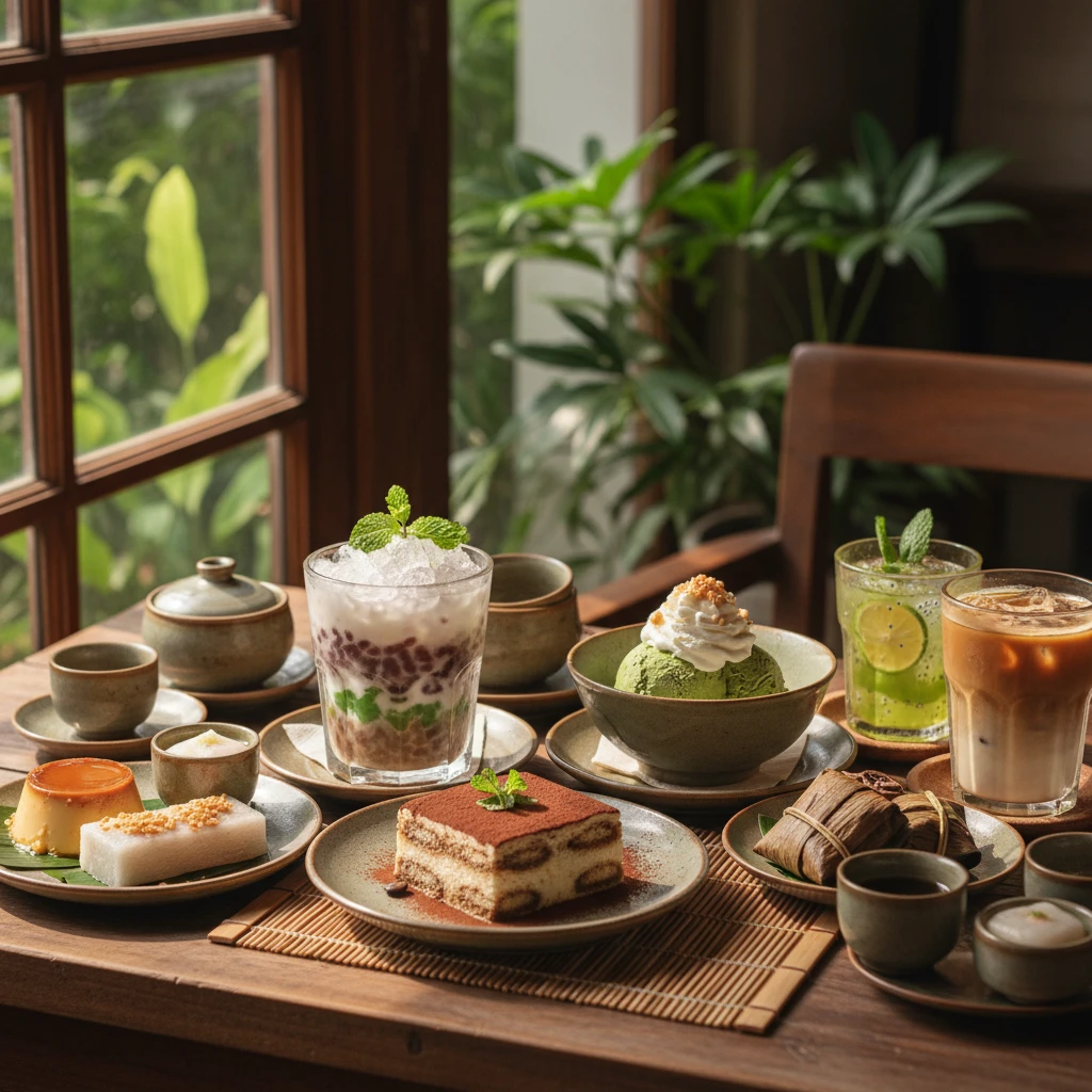 Chè ba màu Việt Nam, tiramisu, và kem matcha