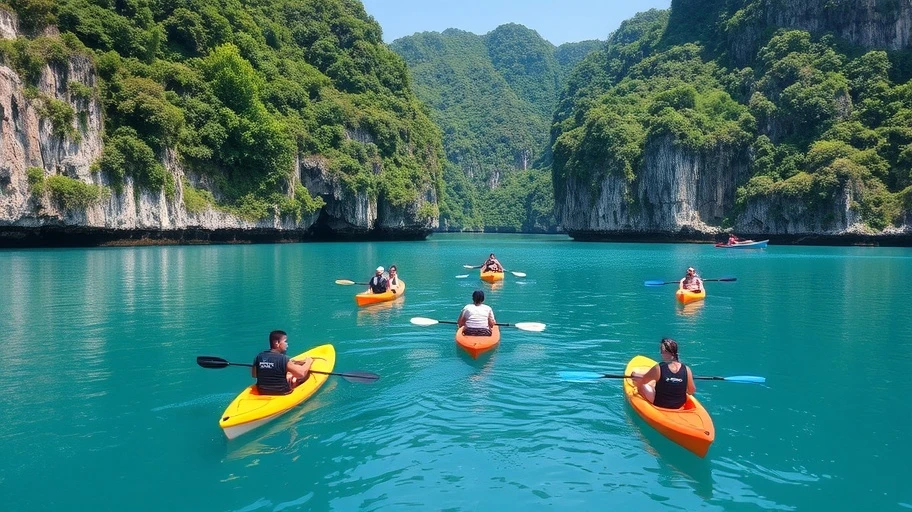 Chèo thuyền kayak tại vịnh Lan Hạ