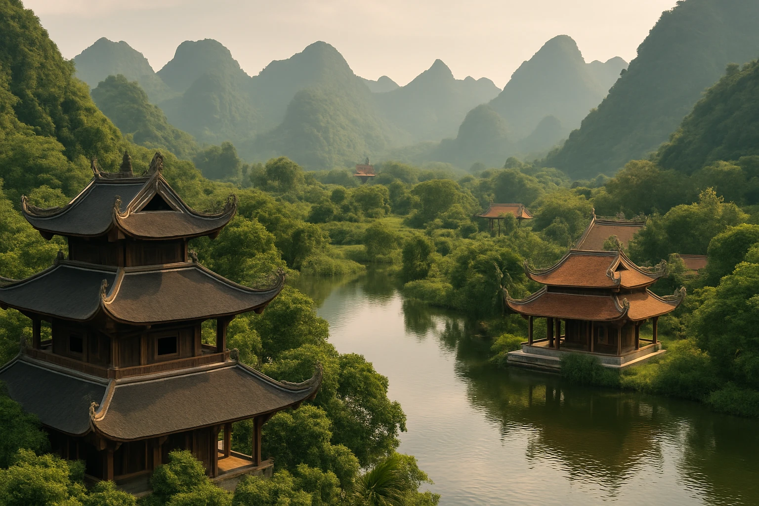 Chùa Hương giữa cảnh quan thung lũng xanh tươi