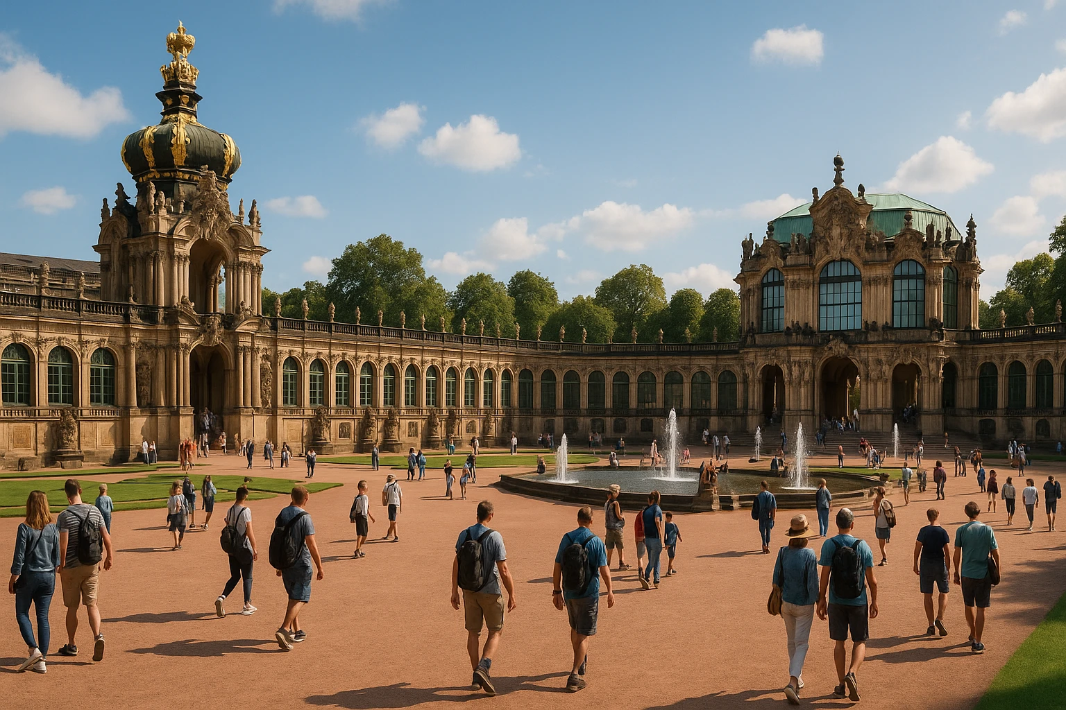 Cung điện Zwinger với du khách tham quan