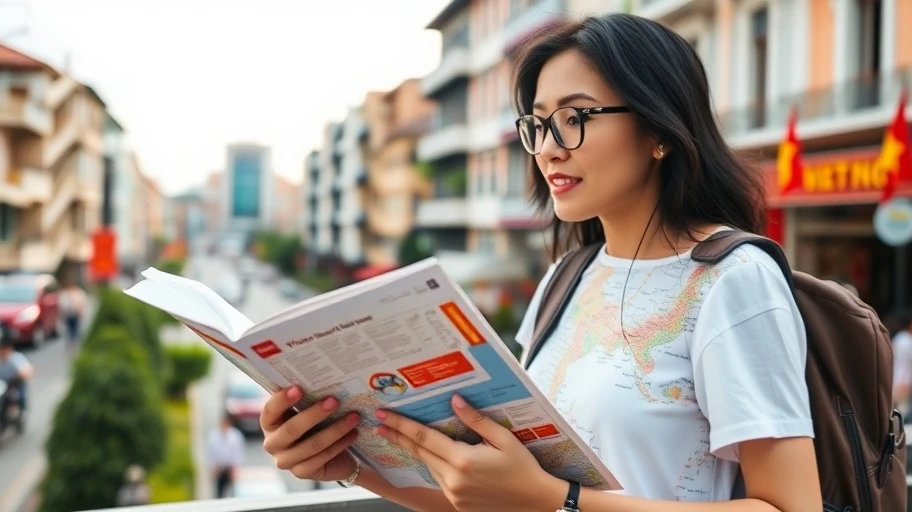 Du khách Việt Nam với sách và bản đồ hướng dẫn du lịch