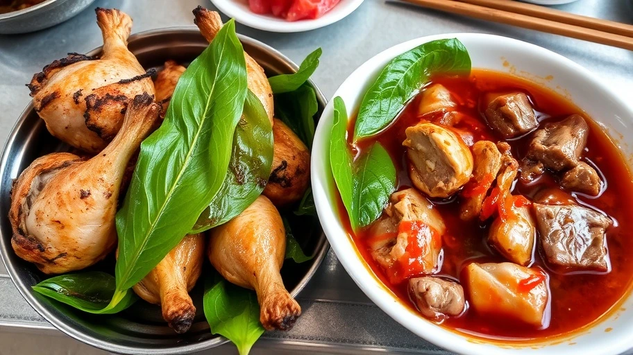Gà nướng và lẩu bò tại Bình Dương
