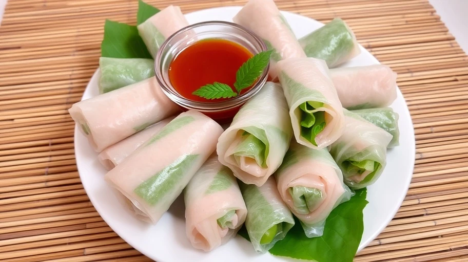 Gỏi cuốn Việt Nam kèm nước chấm.