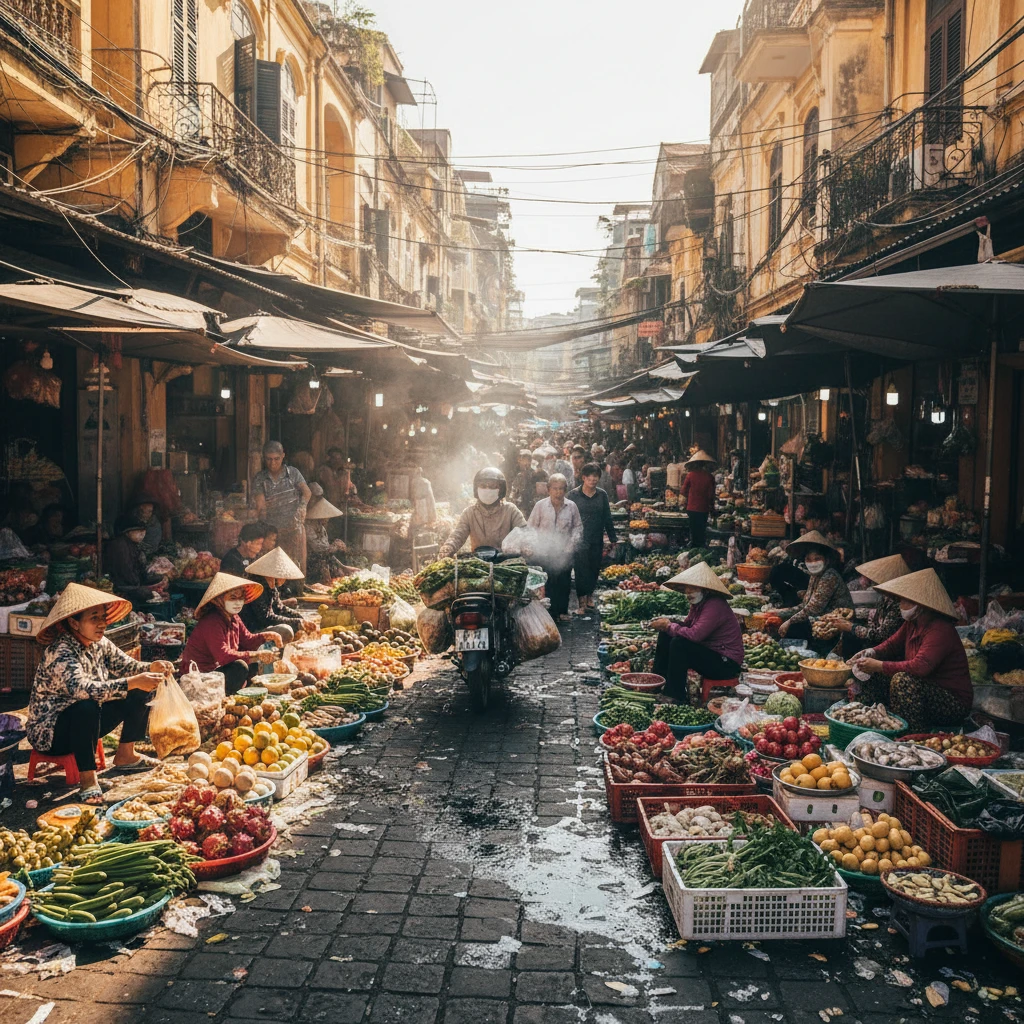 Hình ảnh chợ Hà Nội nhộn nhịp, lựa chọn điểm đến du lịch châu Á