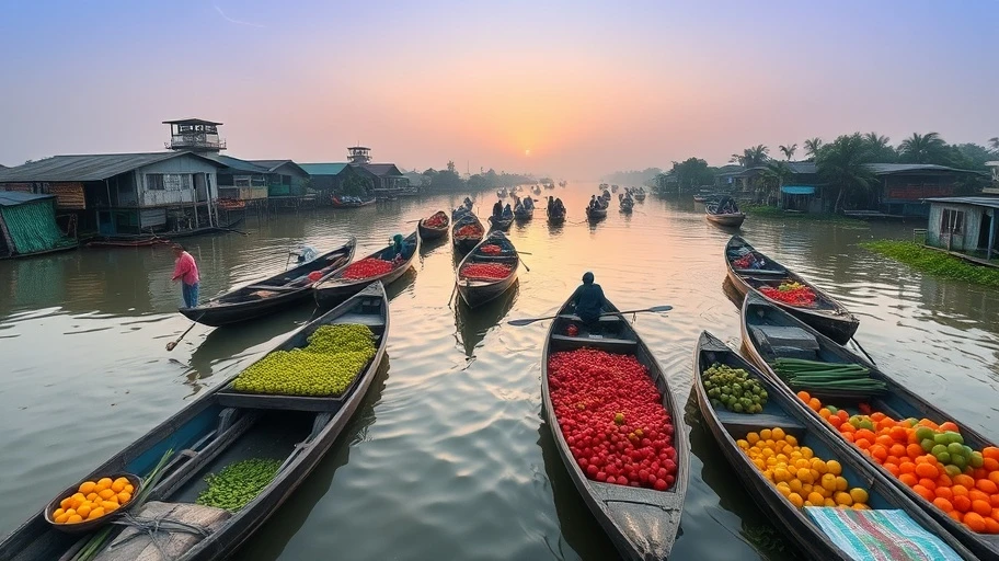 Hình ảnh chợ nổi Cái Răng tại Đồng bằng sông Cửu Long.