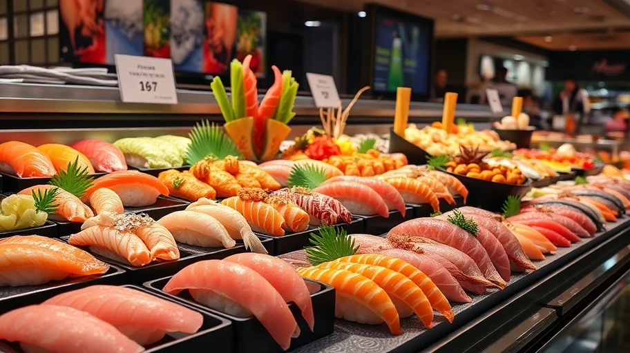 Hình ảnh đặc trưng sushi và sashimi tại AEON.