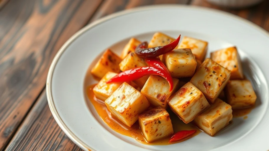 Hình ảnh đậu hũ chiên sả ớt món chay