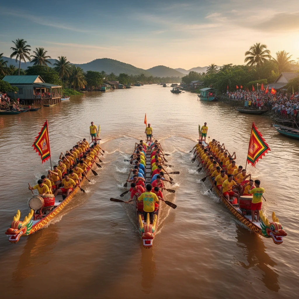 Hình ảnh đua thuyền trên sông Mekong Việt Nam