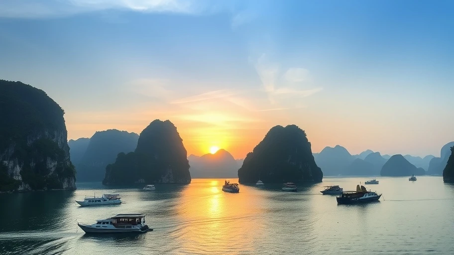 Hình ảnh Hạ Long Bay với đảo đá vôi nổi bật