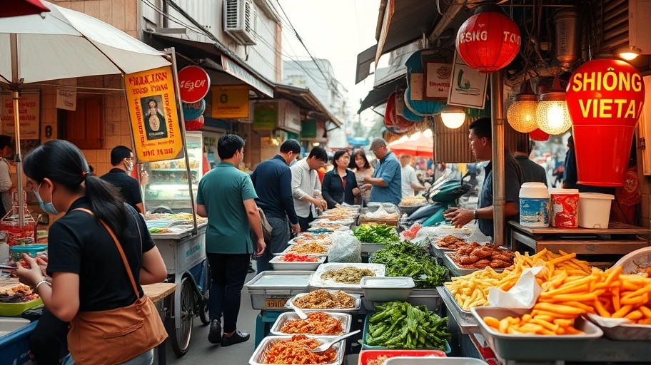 Hình ảnh khu chợ đêm, đặc trưng trong văn hóa ẩm thực Việt