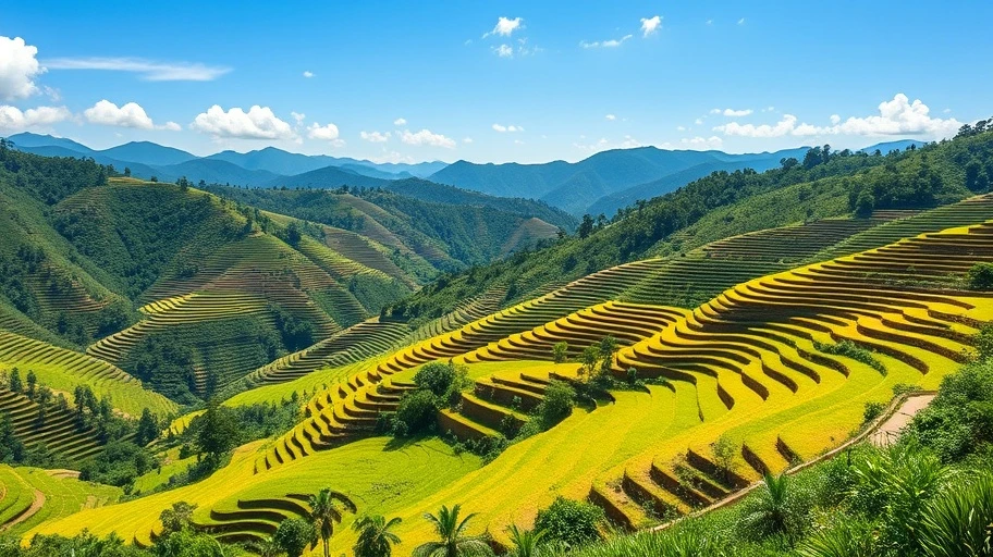 Hình ảnh ruộng bậc thang xanh tươi ở Sapa tháng 7