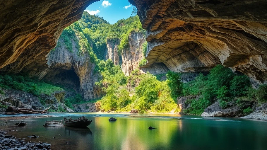 Hình ảnh thiên nhiên Vang Vieng với sông Nam Song và hang động