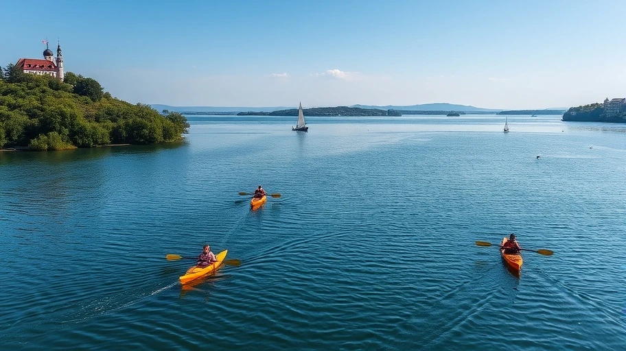 Hồ Balaton với người chèo thuyền kayak