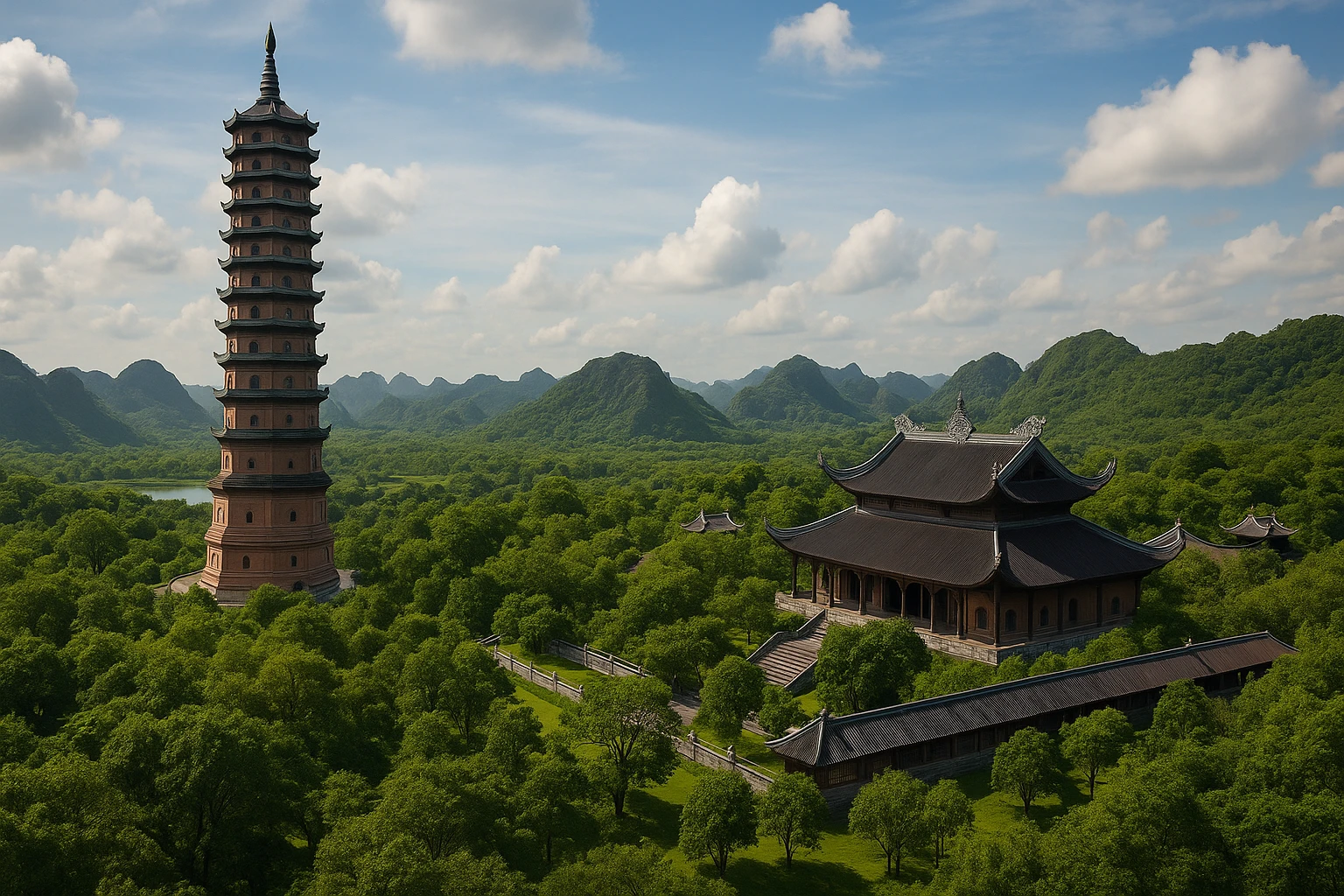 Kiến trúc chùa Bái Đính rộng lớn và tráng lệ