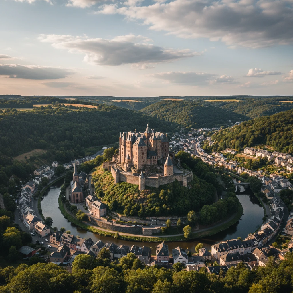 Lâu đài Vianden với toàn cảnh thị trấn
