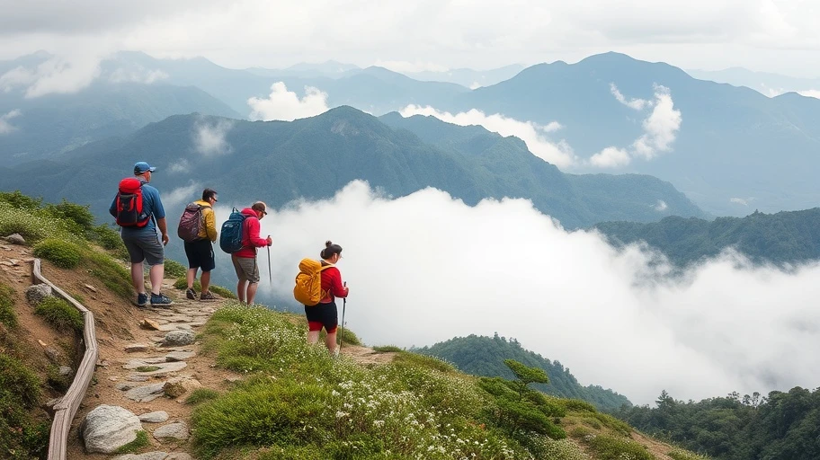 Nhóm du khách leo núi tại công viên Kirishima, Kyushu