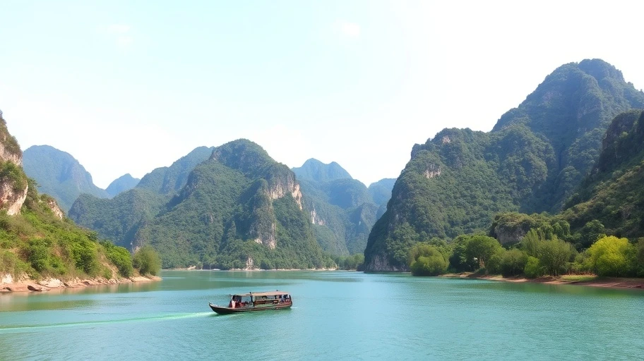 Núi đá vôi và dòng sông xanh tại Tràng An