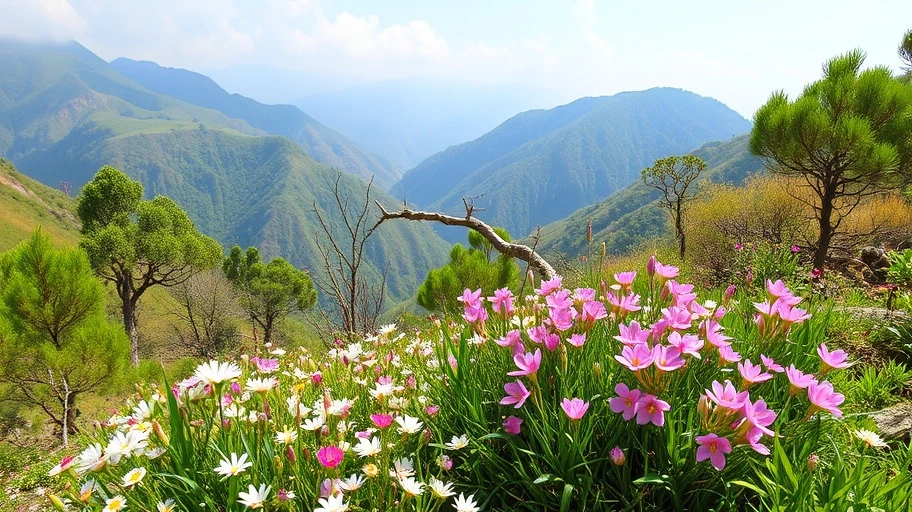 Phong cảnh Hà Giang tháng 4 với hoa tam giác mạch.