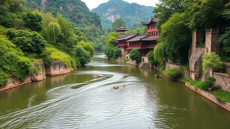 Quần thể Tràng An với dòng sông xanh