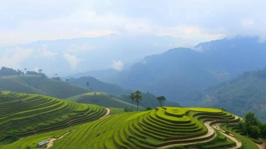 Ruộng bậc thang Sapa và núi mù sương