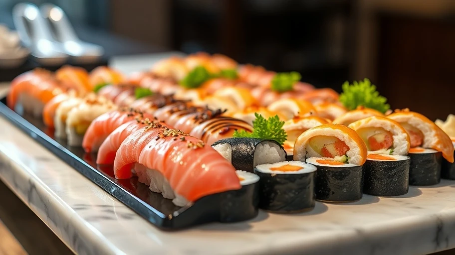 Sushi platter showcasing traditional Japanese culinary art.