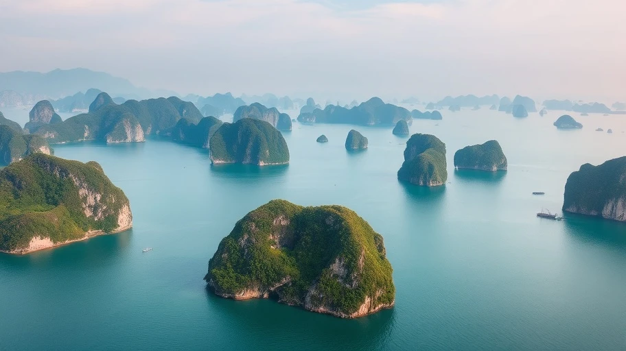 Vịnh Hạ Long với đảo đá vôi đẹp mắt